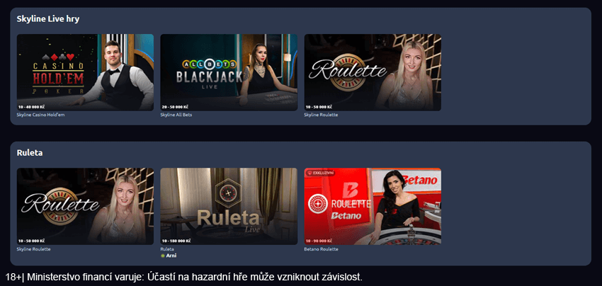 Dostupné hry v live casinu u Betana