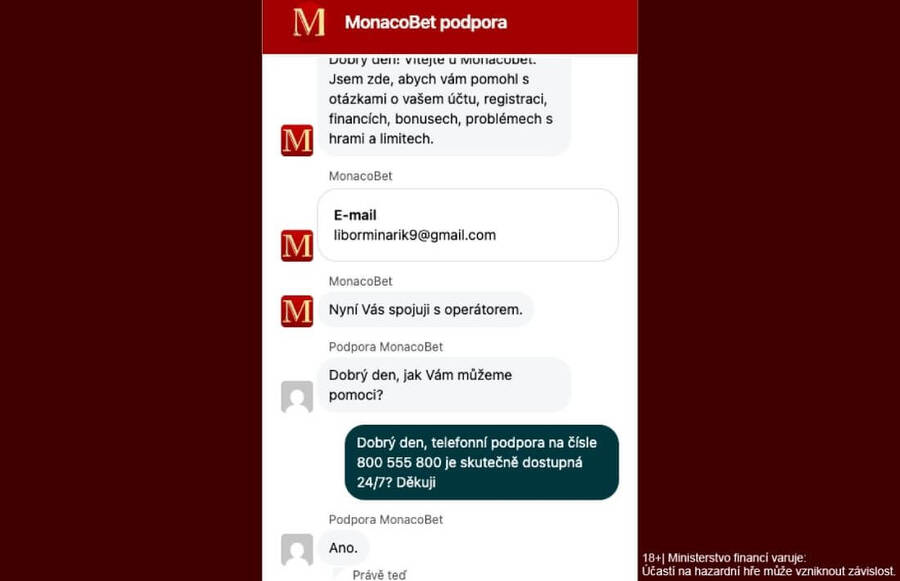 MonacoBet podpora casina