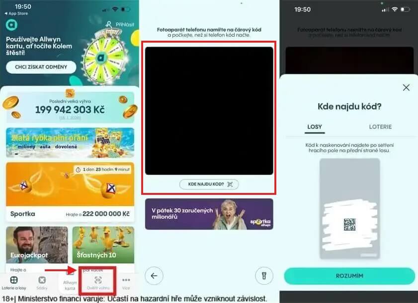 Kontrola losu v&nbsp;aplikaci Allwyn Klub
