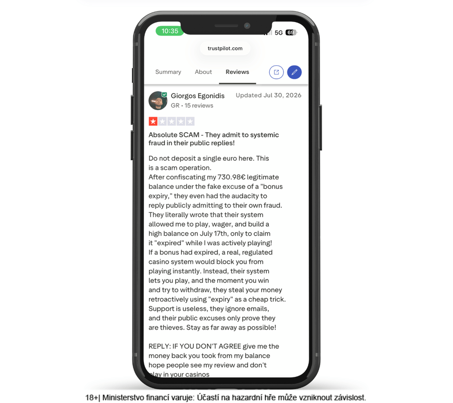 Negativní recenze Boomerang casina na Trustpilotu