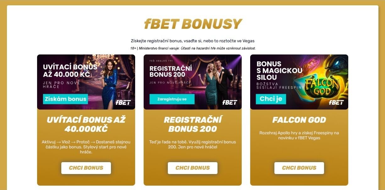 Uvítací bonusy od online casina fBET