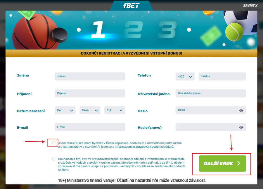fBET registrace formulář