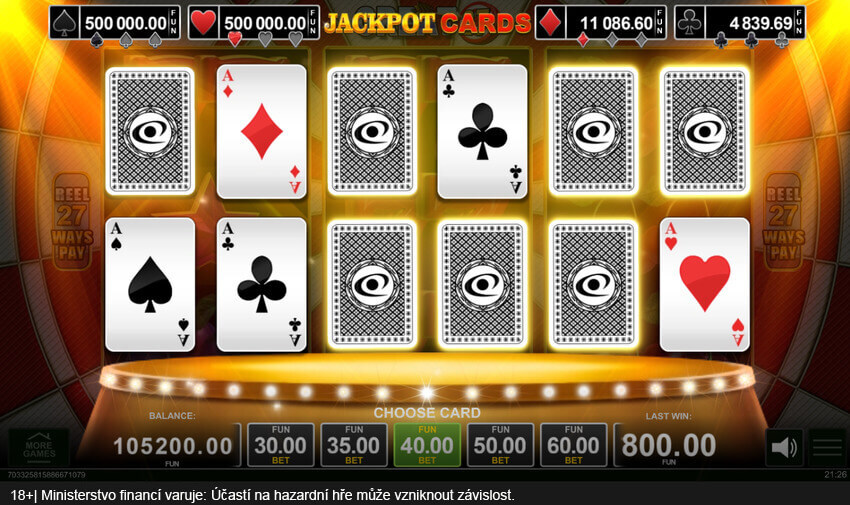 Funkce Jackpot Cards na automatu od Amusnetu