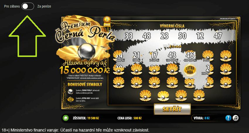 Demo režim na online stíracích losech se u&nbsp;Sazky (Allwynu) přepíná v&nbsp;levém horním rohu