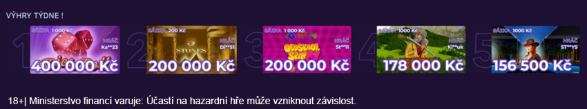 Výhry týdne v online kasinu Grandwin