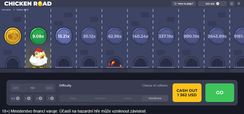 Úkolem kuřete v&nbsp;prvním díle hry Chicken Road je přeskákat kolem hořících pecí