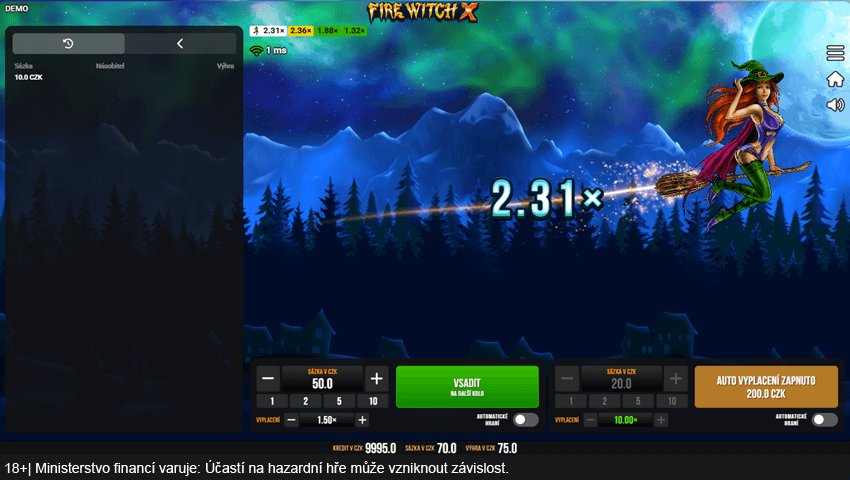 Crash game Fire Witch X od Synot Games si můžete zahrát u&nbsp;SYNOT TIPu