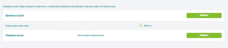 fBET vklady a výběry – přidání platební metody