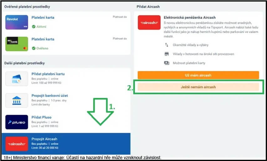 Získejte 125 Kč za stažení aplikace Aircash v Tipsportu
