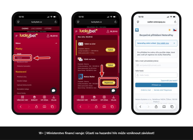 LuckyBet výběr do NeteraPay