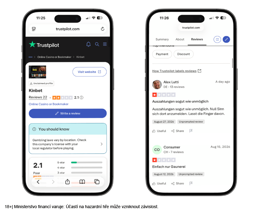 KinBet Trustpilot recenze skutečných hráčů