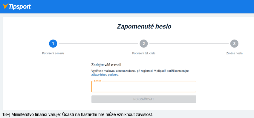 Zapomenuté heslo v casinu Tipsport Vegas