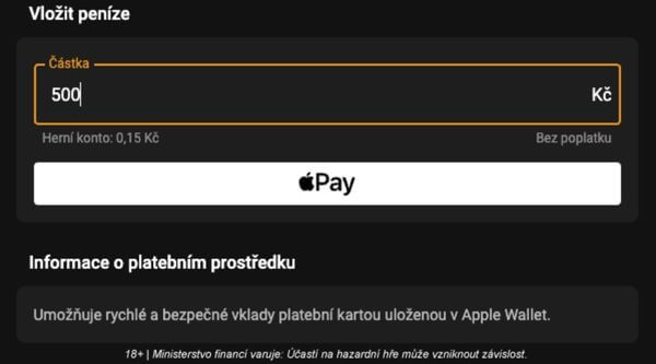 Potvrďte vklad přes Apple Pay