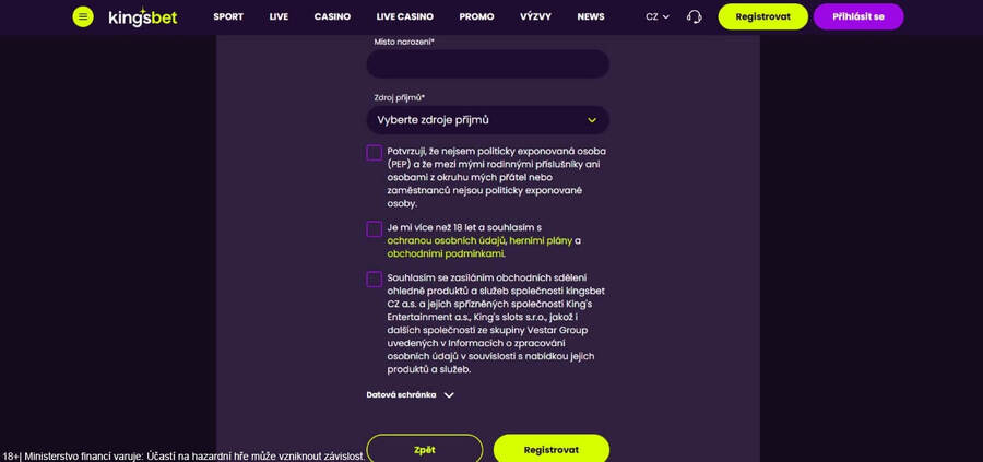 Kingsbet registrace: dokončení a ověření