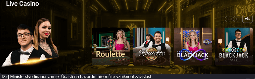 V live casinu u Fortuny najdete hry od výrobců SYNOT live a Evolution.