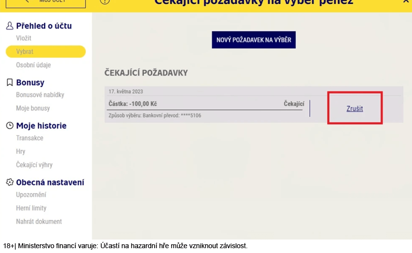 Jak zrušit výběr u Sazky?