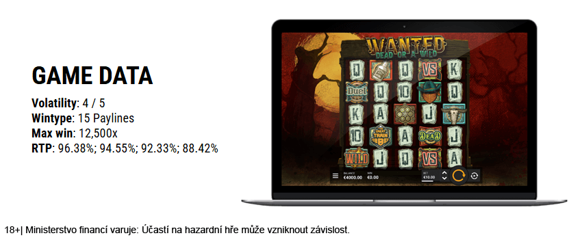 Ve hře Wanted Dead or a Wild od Hacksaw Gaming lze vyhrát až 12 500násobek sázky