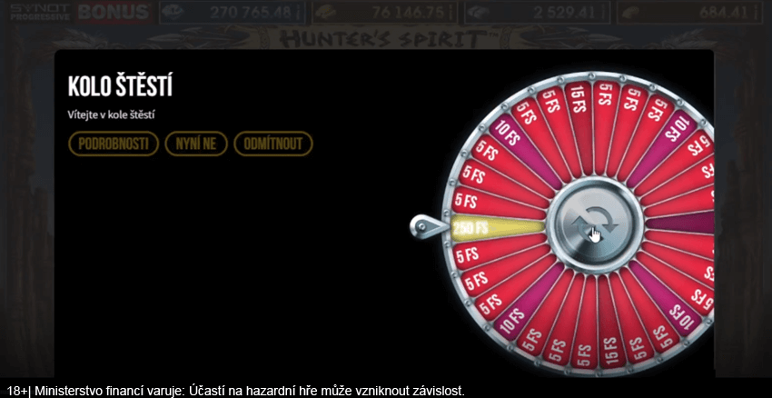 Kolo štěstí v online casinu SYNOT TIP