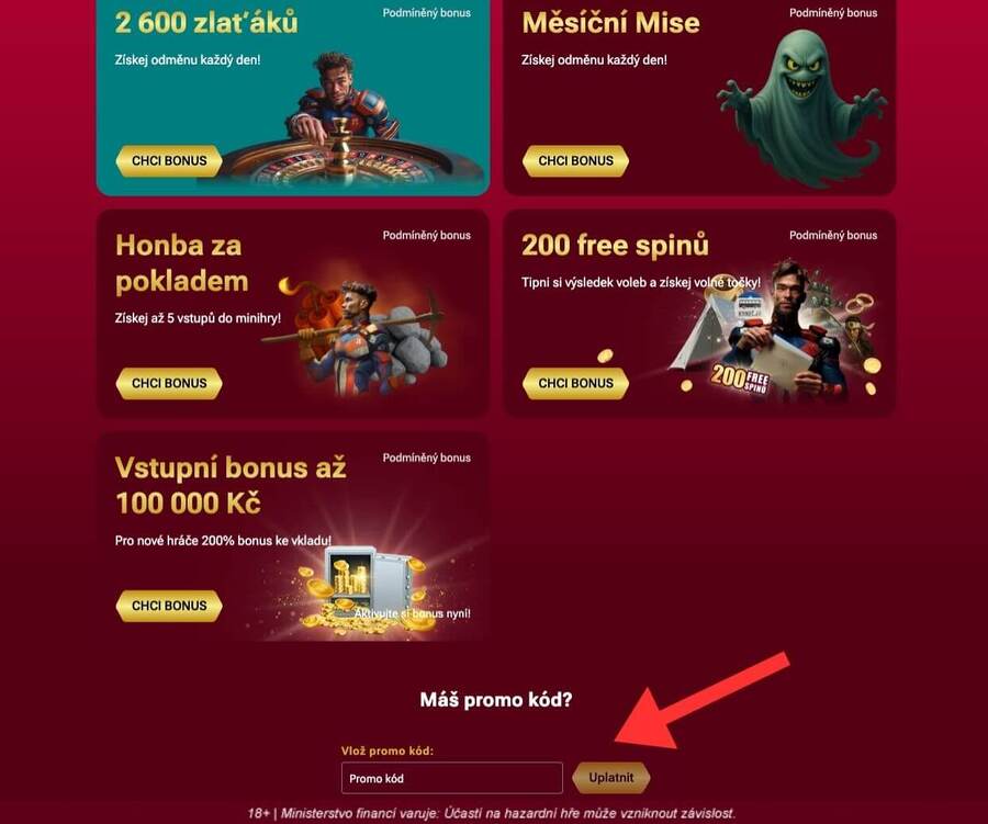 Luckybet promo kód najdete v sekci "BONUSY"