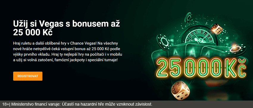 Vkladový bonus až do výše 25 000 Kč můžete získat v online casinu Chance Vegas Vkladový bonus až do výše 25 000 Kč můžete získat v online casinu Chance Vegas