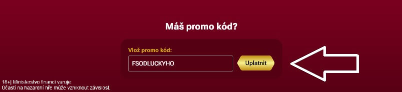 Vepište promo kód v sekci BONUSY a následně klikněte na UPLATNIT