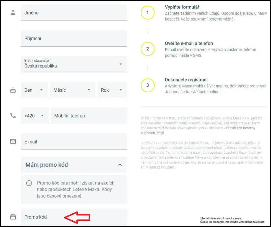 Kam zadat Maxa promo kód?