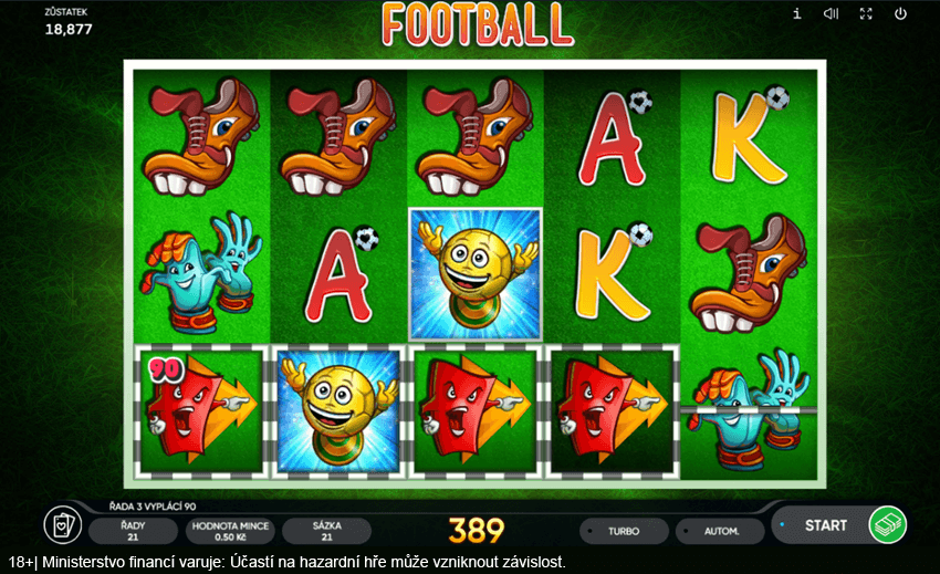 Hrací automat Football od Endorphiny najdete například v online casinu Betano