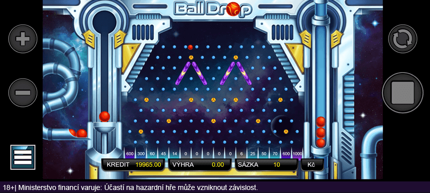 Ukázka rozhraní casinové hry Ball Drop u Kingsbetu