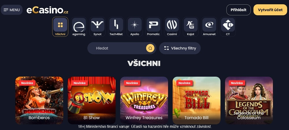 Automaty na eCasino si roztřídíte dle výrobců i jiných filtrů