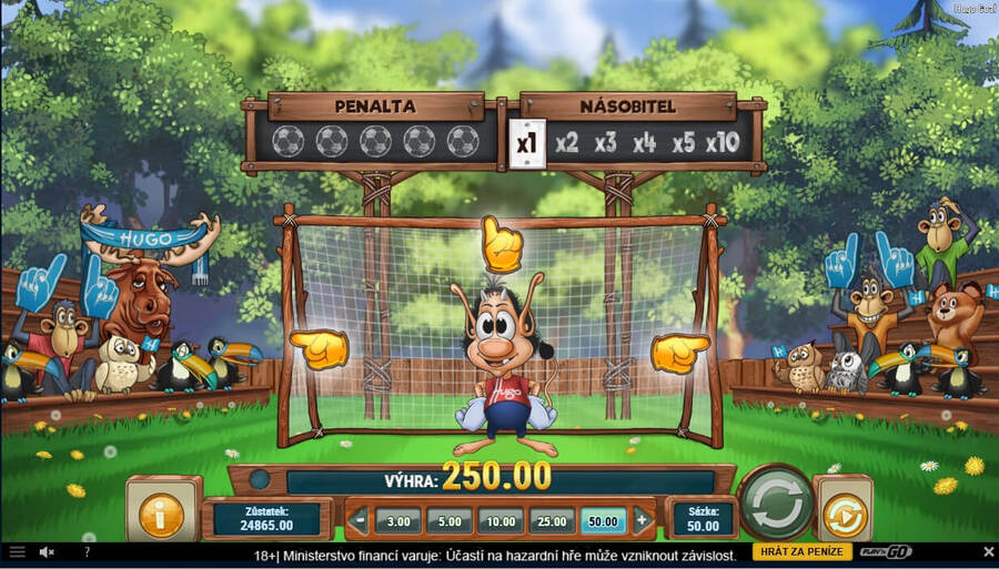 Bonusová hra na automatu Hugo Goal