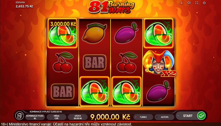 Velká výhra na automatu 81 Burning Ways od Endorphiny