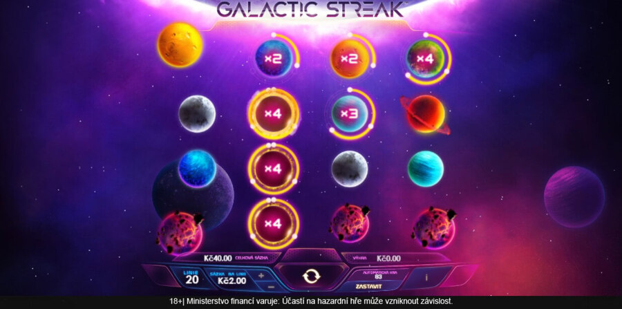 Hvězdné násobitele na automatu Galactic Streak