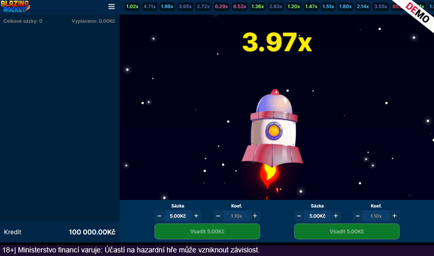 Crash game Blazing Rocket od Evony v online casinu Kingsbet