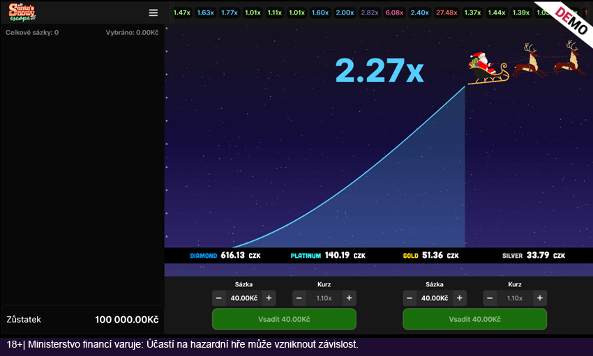 Zahrajte si crash game Santas Snowy Escape v online casinu Kingsbet