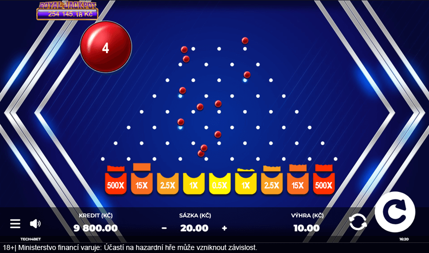 Bonusová minihra Plinko s&nbsp;padajícími kuličkami a&nbsp;spodními násobiteli výher v&nbsp;rozmezí od 0,5 až do 500násobku