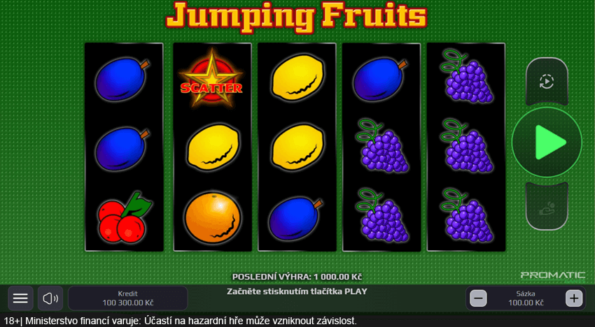 Hrací automat Jumping Fruits od Promatic Games v&nbsp;online casinu SYNOT TIP