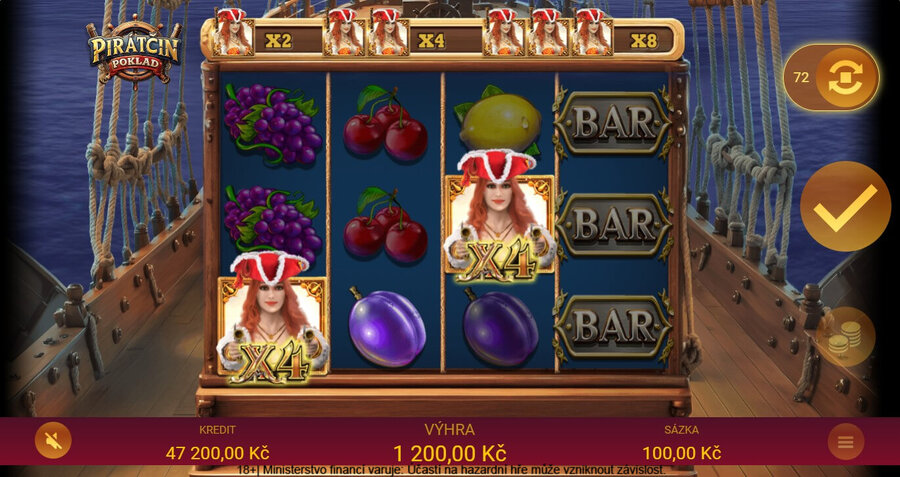 Bonusová funkce na automatu Pirátčin poklad