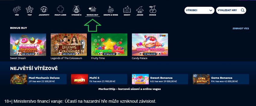 Bonus Buy automaty u&nbsp;MerkurXtipu vyhledáte pomocí jednoho tlačítka