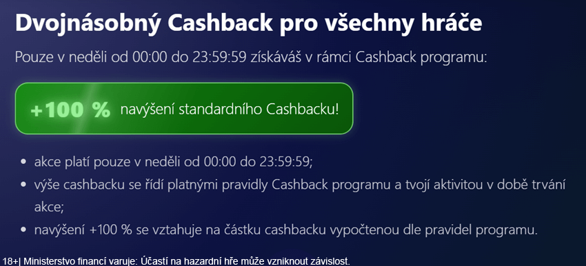 V neděli lze ve Forbes casinu získat dvojnásobný cashback bonus