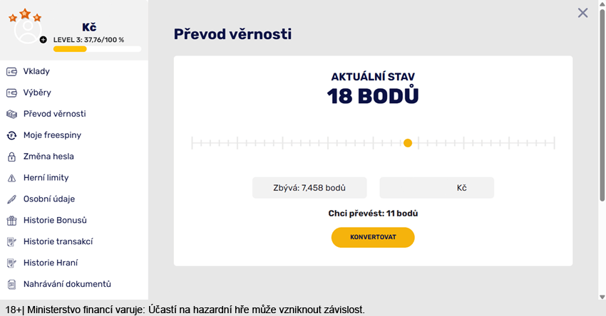 Body se ve Forbes casinu převádí na peníze pomocí tlačítka Konvertovat (které je na obrázku)