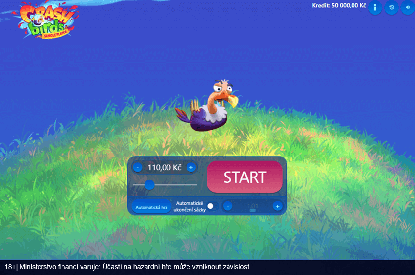 Úvodní obrazovka crash hry s&nbsp;názvem Crash Birds Singleplayer od výrobce Apollo Games