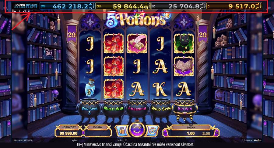 5 Potions+ má 4 úrovně progresivního jackpotu