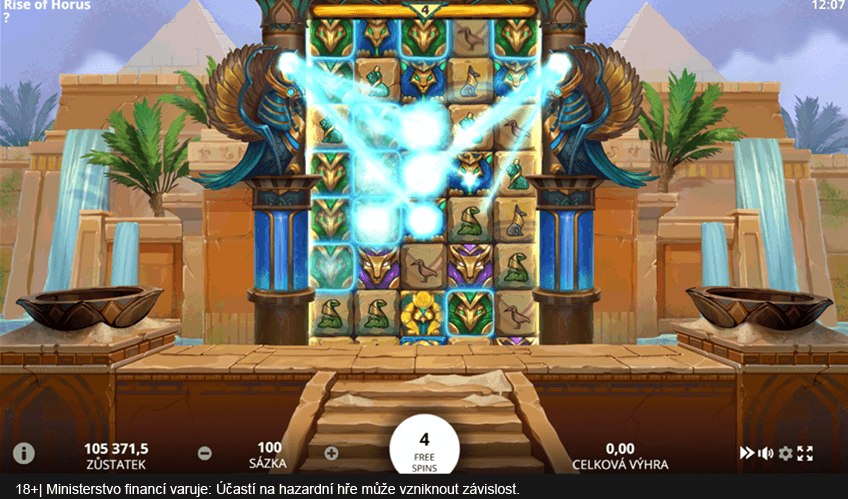 Vzhled bonusové hry slotu Rise of Horus od Evoplay v&nbsp;prohlížeči