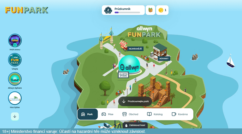 Mapa FunParku u&nbsp;Allwynu s&nbsp;herními atrakcemi