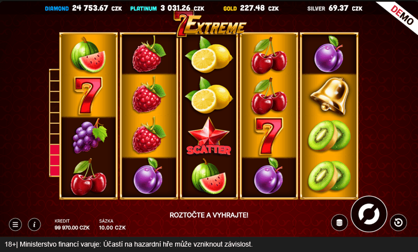 Herní obrazovka slotu 7 Extreme od Evony v&nbsp;online casinu BetX
