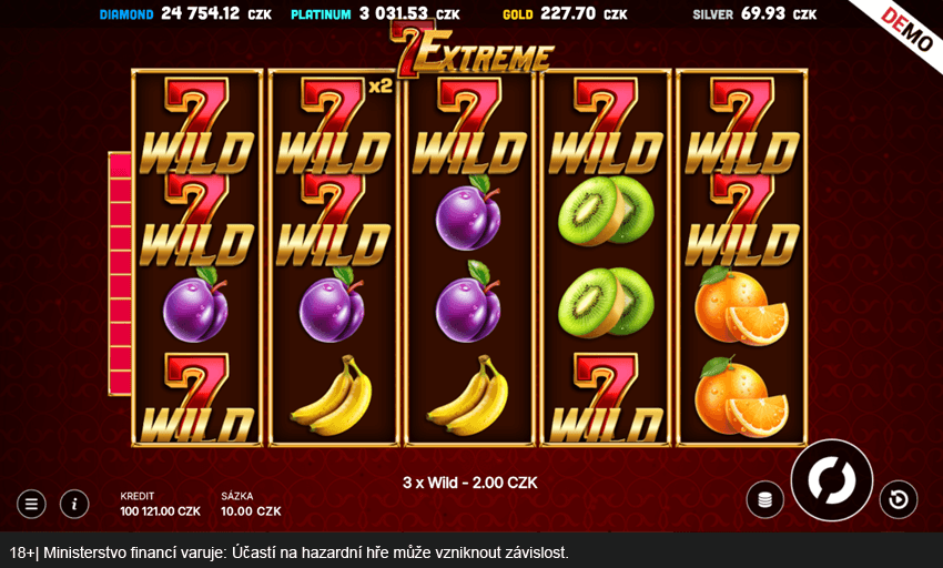 Bonusová funkce se sbíráním sedmiček na automatu 7 Extreme