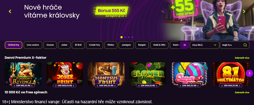 Náhled herní nabídky Kingsbet casina