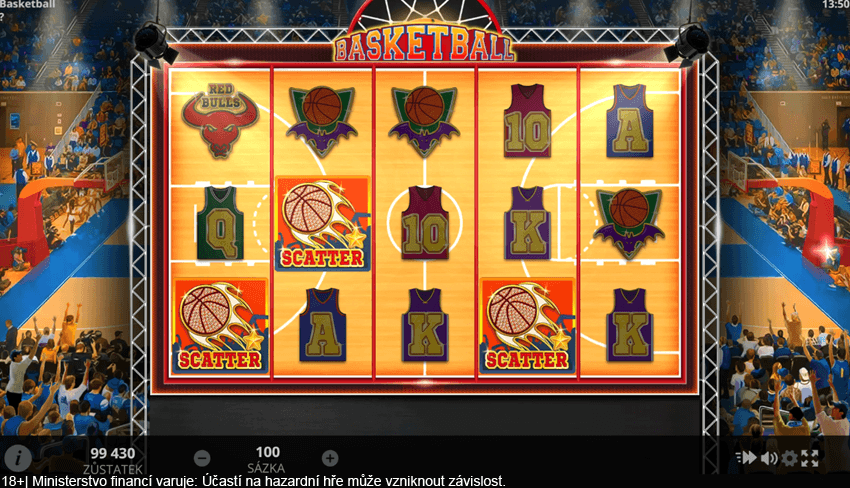 Alespoň tři Scattery na automatu Basketball spouští bonusovou hru s&nbsp;free spiny
