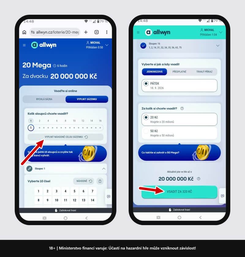 Jak si vsadíte 20 Mega v&nbsp;prohlížeči mobilního telefonu.