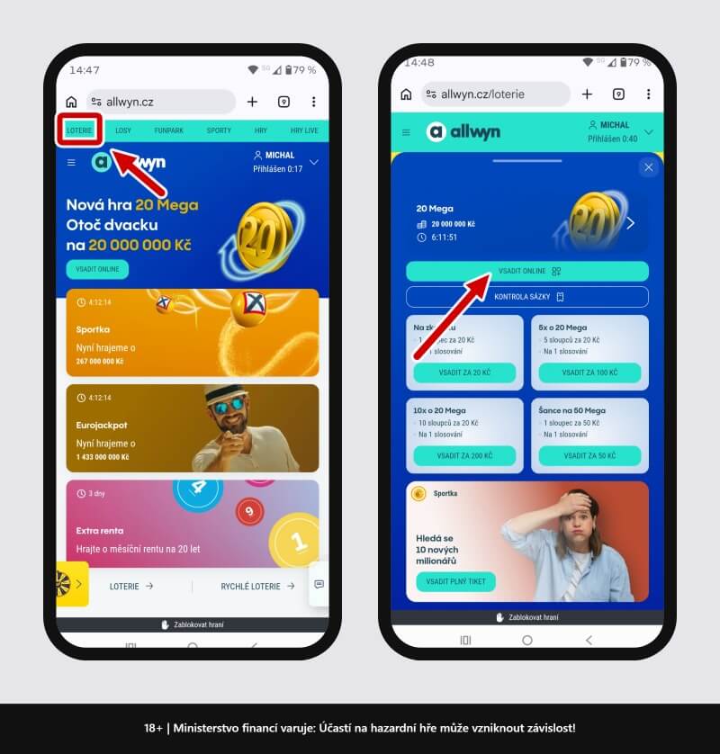 Jak si vsadit 20 Mega v&nbsp;prohlížeči mobilního telefonu.